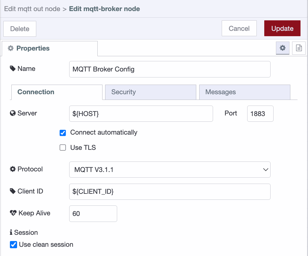 Configuring mqtt-broker-config node