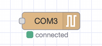 Screenshot of the Serial In node in Node-RED showing a green square that indicates a successful connection to the serial port.