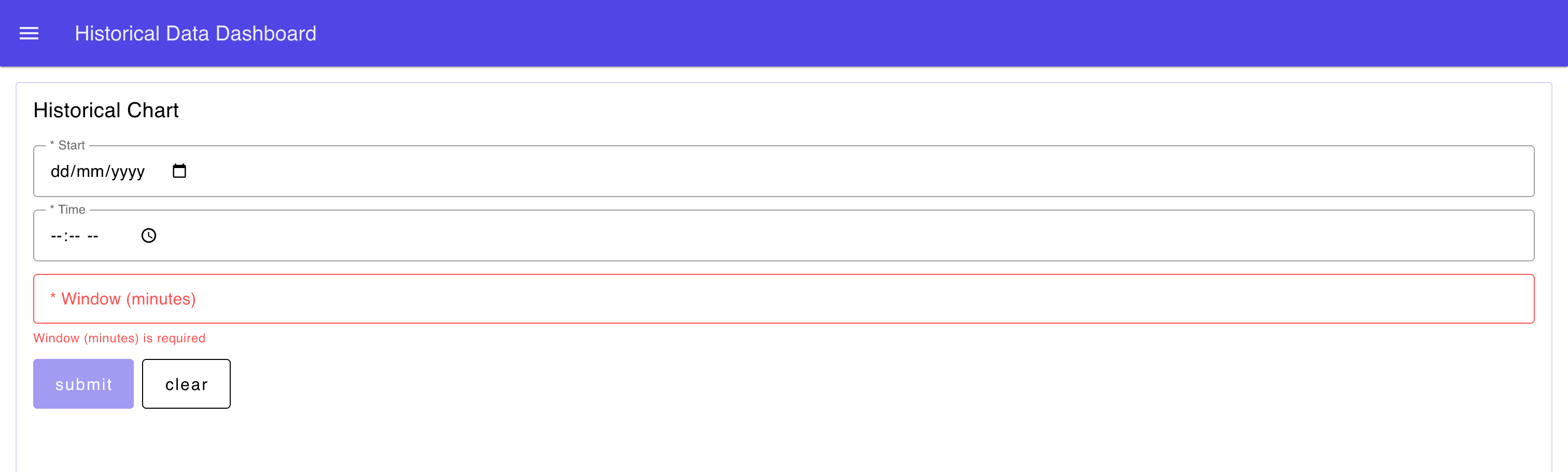 Complete time range selector form