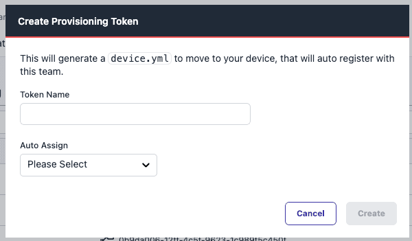 Image of UI for provisioning token