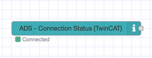 ADS connection status node showing connected state in Node-RED