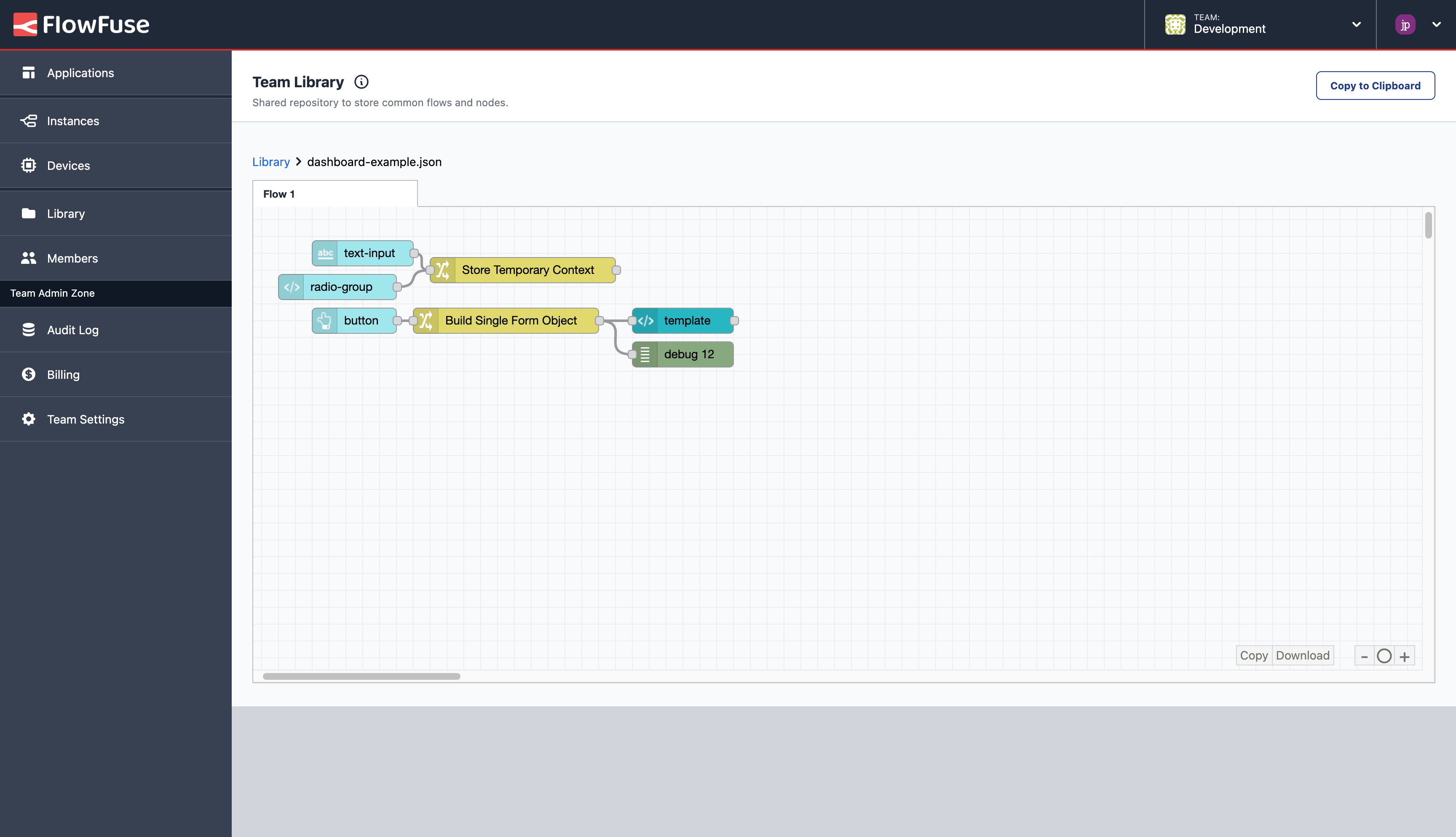 Example entry being visualized from the Team Library