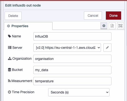 configuring the influxdb node step 2