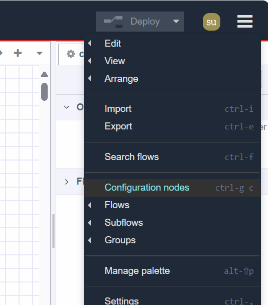 Configuration option of the main menu's options